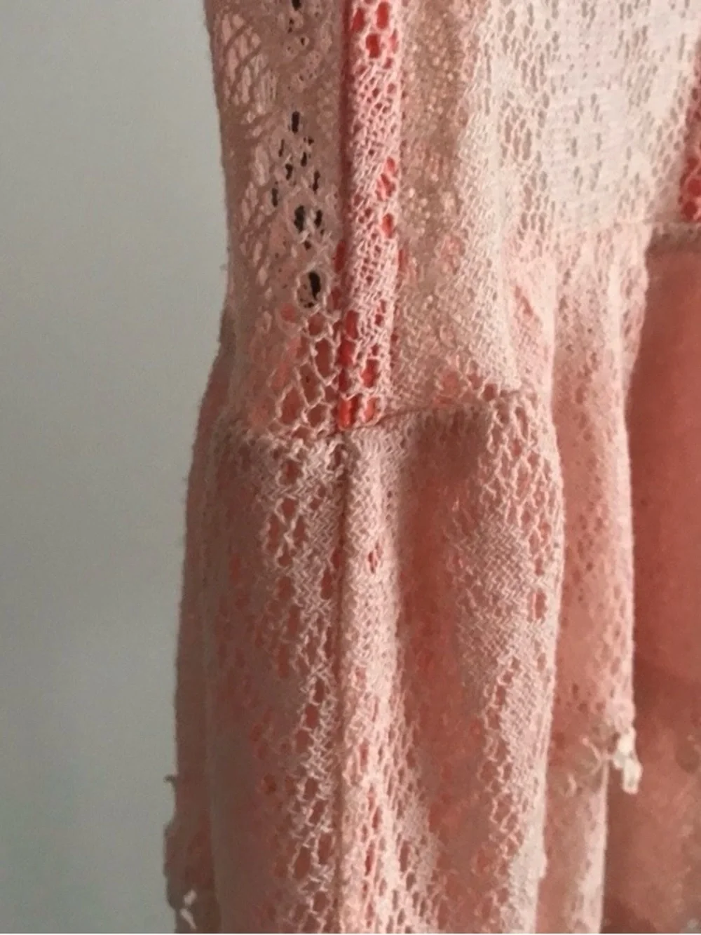 Free People Lace Babydoll Tank Pom Pom Trim Boho Festival Top Pastel Peach